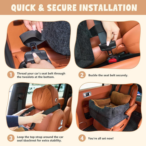 30 lbs, Avont Dog Car Booster Seat for Small/Medium Dogs Under Elevated Puppy Carseat, Front Seat Pet Car Bed -Black