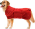 Geyecete Dog Drying Coat, Fast Dry Dog Bathrobe Towel, Microfibre Super Absorbent Pet Robe Towel, Luxuriously Soft-Red