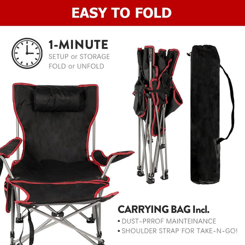 1-Pack, YSSOA Removable Footrest Reclining Camping Chair, Black