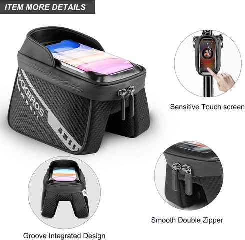 ROCKBROS Bike Phone Front Frame Bag - Top Tube Bicycle Handlebar Bag for Phone 11 12 Pro XS Max