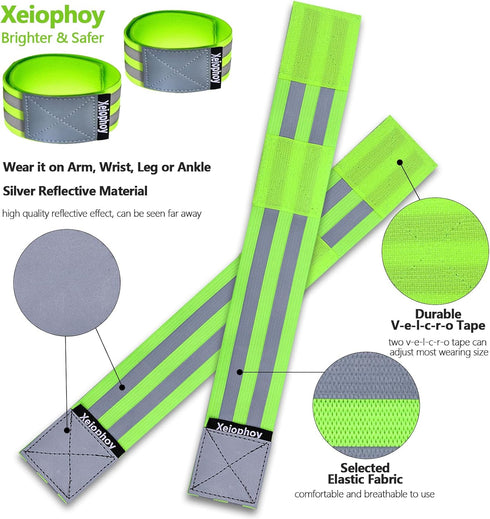 Reflective Band for Night Running, 6 PCS Premium Reflective Bands for Arm/Wrist/Ankle/Leg, Adjustable for Men and Women