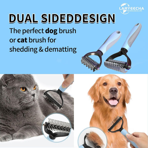Self Cleaning Slicker Brush for Cats & Dogs, 2 Sided Deshedding Grooming Brush, Puppy Brush for Shedding, Blue