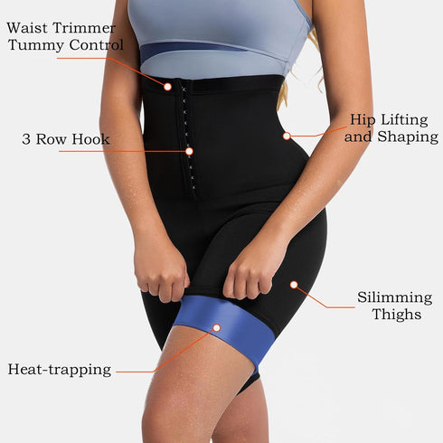 High-Waisted Ribbed Compression Shorts for Women - Sauna Workout Gear
