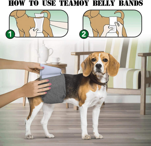 Teamoy 3pcs Washable Reusable Wrap Diapers for Male Dogs, Black, Gray, Blue (XS, 7"-9" Waist)