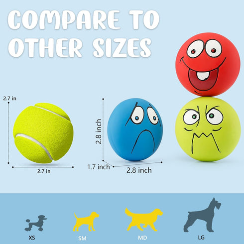 4 Pack Smiley Face Squeaky Dog Toys, 2.8" Soft Latex Rubber Balls for Small Medium Puppy Pet Dogs (Emoji)
