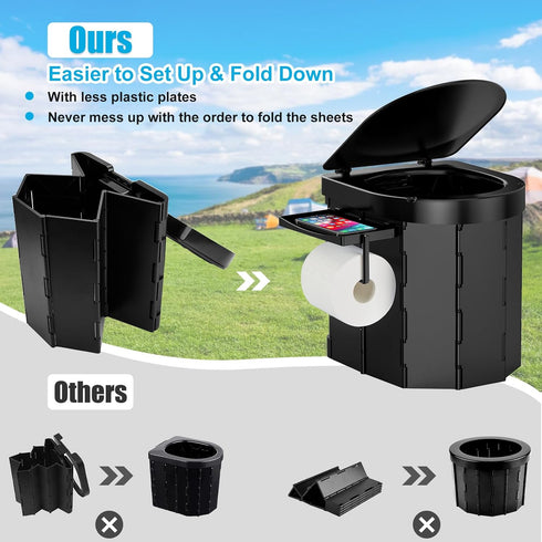 PAHTTO Portable Foldable Toilet for Adults with Detachable Phone Shelf and Paper Holder, Waterproof Porta Potty