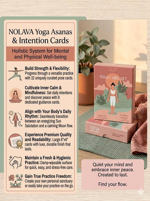 Set 4"x6" 30 10 NOLAVA Yoga Card Gift Large Yoga Cards with Poses, Intentions, Sun/Moon Flows & Guided Meditation