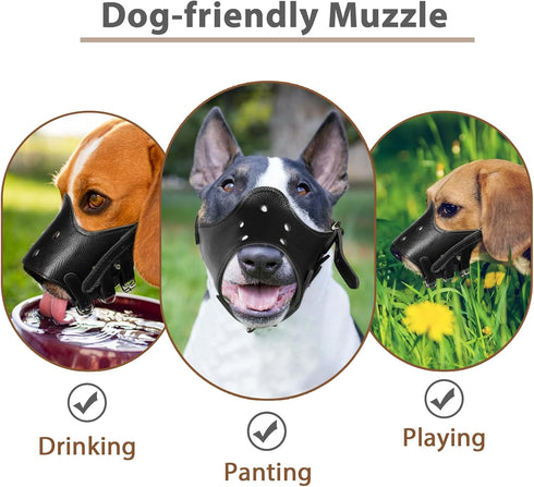 BARKLESS Dog Muzzle Leather, Soft Secure Anti-Barking Muzzle for Medium Sized Dogs, Breathable and Adjustable