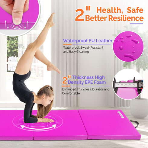 Matladin 8' 8ft 2ft 2in Folding Gymnastics Gym Exercise Aerobics Mat, x x PU Leather Tumbling Mats with Hook & Loop