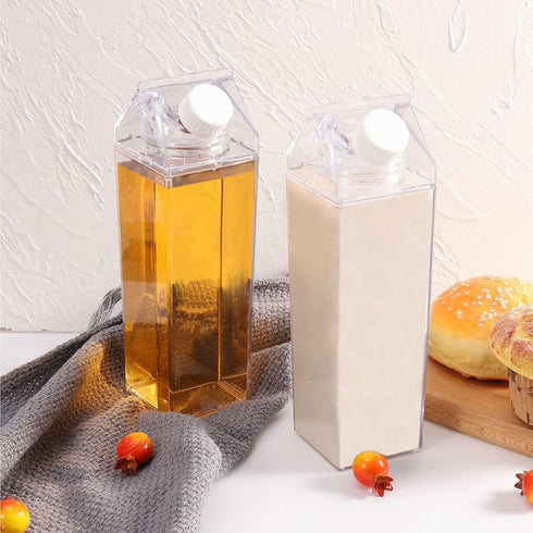 TINSKY 3 Bulk(34Oz) Pcs Milk Carton Clear Water Bottle Plastic Milk Carton Container Reusable Portable Square Juice