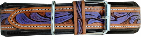 Leather Dog Collar, Western Style, Heavy Duty Hand Tooled, Adjustable Padded for Puppies and Big Dogs (10AB127-S)