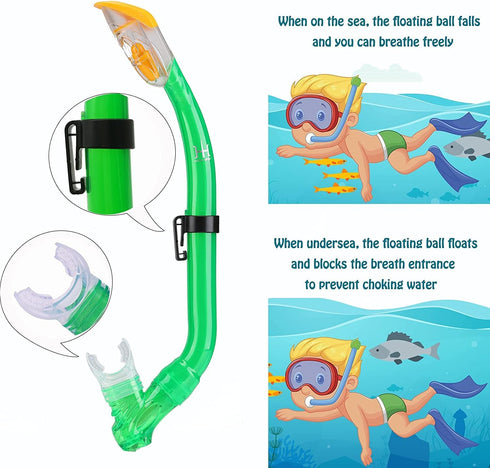 Kids Snorkel Set with Diving Mask, Snorkel, Adjustable Swim Fins, Mesh Bag, Anti-Fog Anti-Leak Snorkeling Gear for