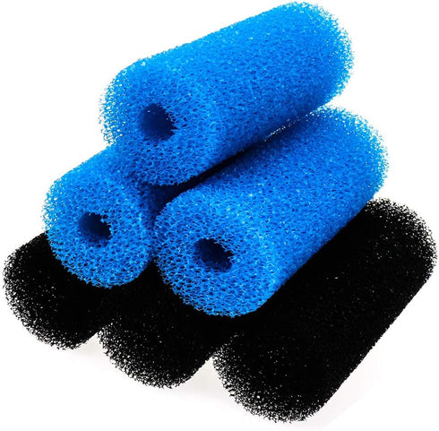 Xiaoyztan 6Pcs Aquarium Pre-Filter Sponges, 6.0 x 2.5 Inch Foam Filter Cartridges with 0.8" Hole Diameter (Blue & Black)