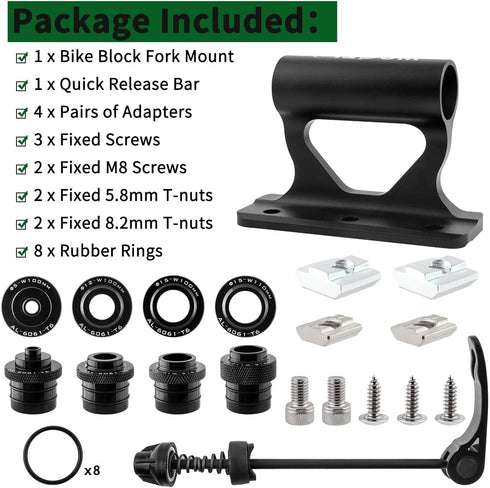4 Bike Fork Mount, Upgraded Quick Release Thru Axle Bicycle Fork Rack Block with Adapters for Car Trucks Vans SUV