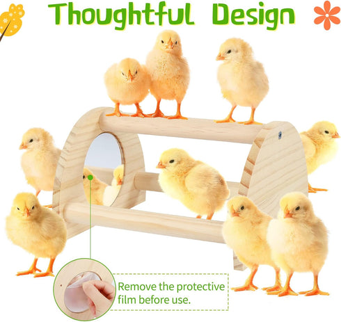 Cubolar Pine Chicken Perch with Mirror, Strong Chick Jungle Gym Roosting Bar, Chicken Toys for Coop and Brooder