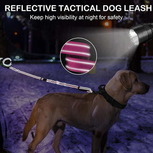 Tactical Heavy Duty Dog Leash, 4-6FT Shock Absorbing Bungee with 2 Padded Handles for Medium Large Dogs, Pink
