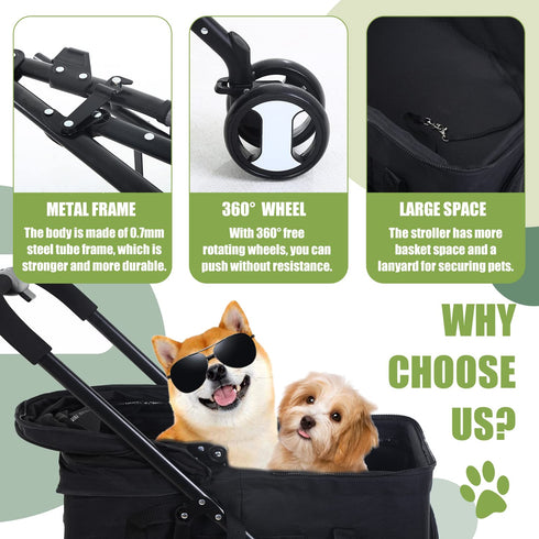 NChanmar 3-in-1 Dog Stroller Cat Stroller Pet stoller Folding Dog Stroller for Small Medium Dogs Cats with Detachable