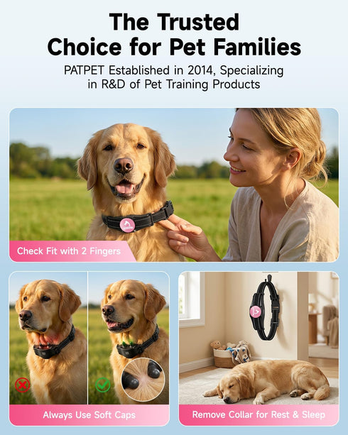 3 IPX7 1000Ft PATPET Dog Shock Collar - Rechargeable Dog Training Collar with Remote for Medium Large Dogs, Training