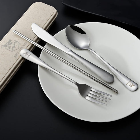 | Travel Utensils Set | Reusable Camping Cutlery Set | Stainless Steel Flatware Set | Portable Silverware Set with Case | Includes Knife/Fork/Spoon/Straw/Cleaning Cloth/Case (Silver) by Boulder Bee