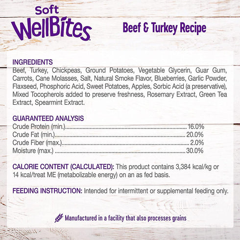 Wellness-Wellbites Natural Grain Free Soft Dog Treats, 4 Flavor (Beef & Turkey, Chicken & Venison, Chicken & Lamb,