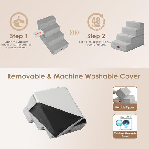 EHEYCIGA Dog Stairs for Bed, 18”H, 4-Step Non-Slip Indoor Ramp for Small Dogs and Cats, Light Grey