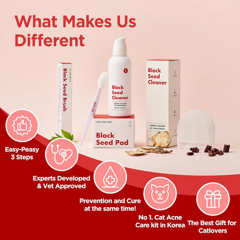 3-Step Chin(1EA) Wipes(30PCS) Brush(1EA) JAYU PET Cat Acne Care Kit - Hypoallergenic Cleanser for Feline Acne, Cat