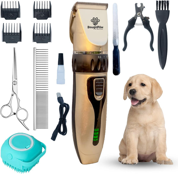 Dog Clippers Grooming Kit, Rechargeable Low Noise Shaver Supplies for Small and Large Dogs and Cats