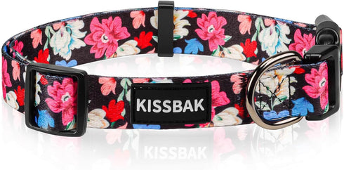 KISSBAK Dog Collar for Large Dogs, Soft Adjustable Fancy Floral Collar for Girl Puppy (L, Floral Spring)