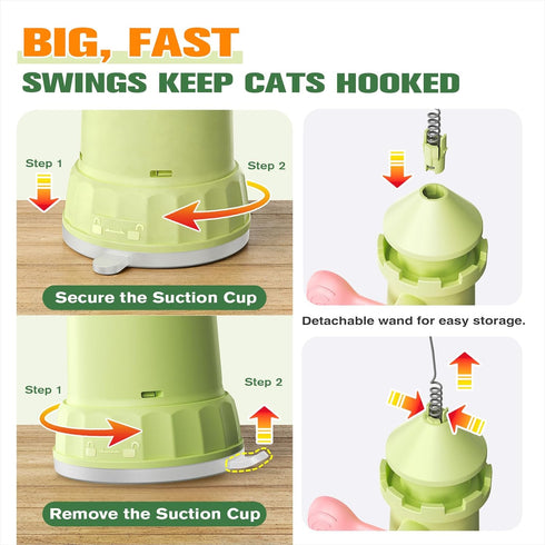 2 Interactive Cat Toy for Indoor Cats, Suction Cup Cat Wand Toy with Play Modes, Self-Play Enrichment Cat Toy, Enhanced