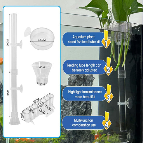 Fish Feeding Tube Aquarium Plant Holder Kit, Removable Length Shrimp Feeding Dish for Fish Tank