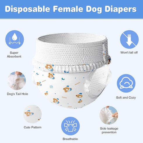 (XL,30 Count) Ambreview Dog Diapers Female, Disposable Pull Up Doggie Diapers for Female Dogs, Ultra Absorbent