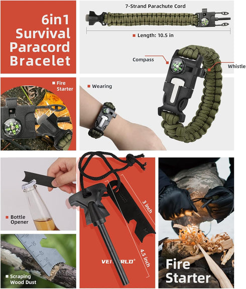 VEITORLD 12 in 1 Survival Gear and Equipment, Unique Fishing Hunting Gift for Men, Dad, Husband