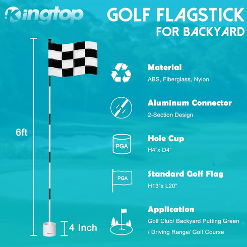 KINGTOP Golf Flagstick 6ft, Portable Five-Section Design for Backyard Practice Putting Green, Gift Idea