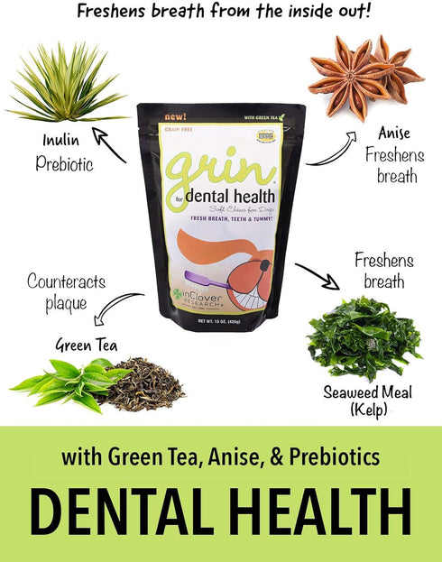 Grin Daily Dental Care Chews for Dogs, 4oz/25ct, Grain Free Formula