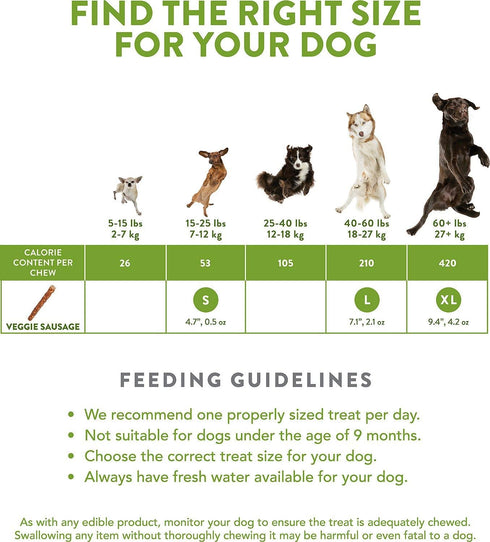 Natural Dog Treats - Veggie Sausage Sticks Large - 7 Pack for Dogs 40-60 lbs