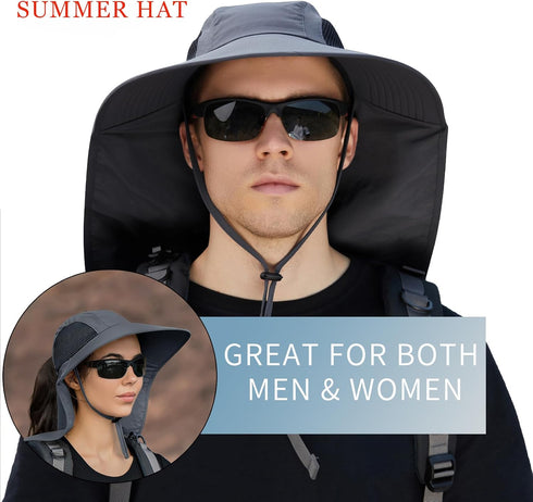 Sun Hat for Men Women with Neck Flap, UPF 50+ UV Protective Wide Brim Hiking Fishing Hat