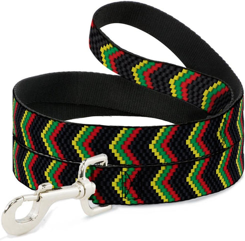 Buckle-Down Pet Leash - Chevron Weave, Black/Rasta, 4 Feet Long, 1" Wide