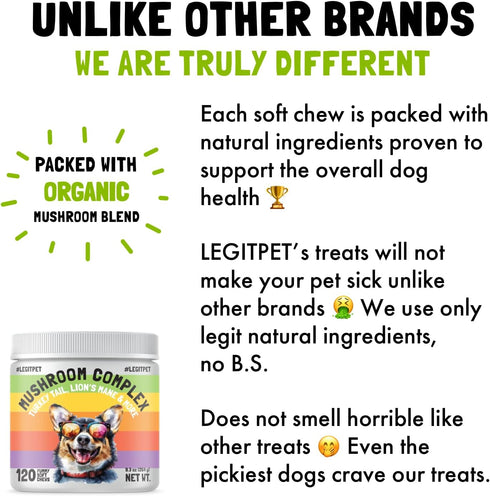 Immune Inflammation (120pcs) Mushroom Complex Treats for Dogs with Reishi, Shiitake, and Turkey Tail Mushrooms