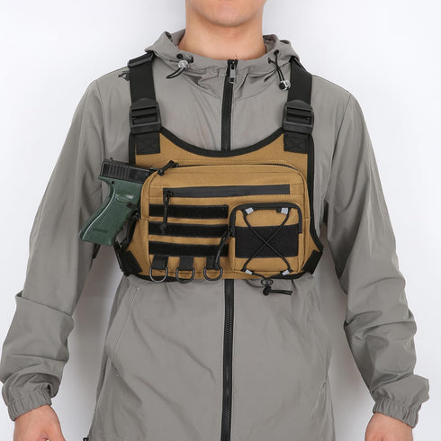 Outdoor Sports Chest Bag for Men - Adjustable EDC Travel Chest Pack for Running and Hiking (Khaki)