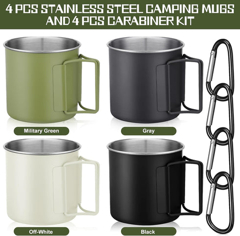 Zhehao 4 Pcs Camping Mugs with Folding Handles D Ring Stainless Steel Camping Cups Portable 12 oz Backpacking Mugs Camping Coffee Cups Travel Cups for Outdoor Camping Hiking Climbing Picnic by Zhehao