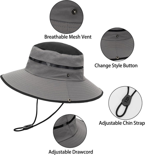 Foldable Fishing Hat, Breathable Beach Sun Hat - Outdoor Packable UV Protection Safari Bucket Hat