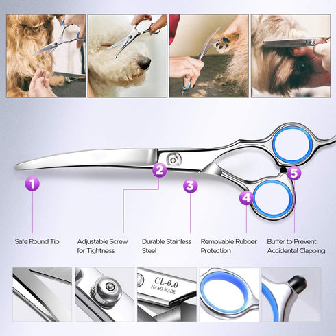 Maxshop Dog Grooming Scissors Kit, Heavy Duty Titanium Stainless Steel with Comb, Straight & Curved Scissors