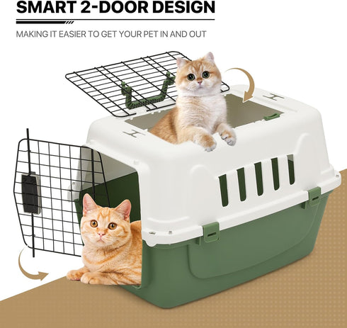 MoNiBloom 22-Inch Dog Crate, Hard-Sided Cat Carrier for Small Dogs and Cats, Green Travel Carrier