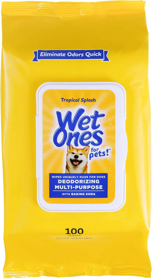 Wet Ones for Pets Desmellizing Dog Wipes, Baking Soda, Tropical Splash Scent, 100 Ct Pouch