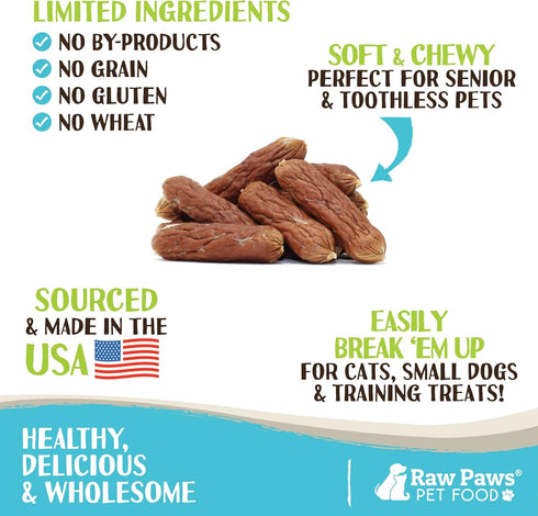 Raw Paws Grain-Free Soft Sausage Treats for Dogs & Cats - Beef Recipe, 6-oz Made in USA