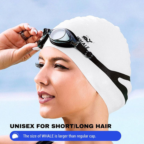 WHALE Extra Large Swim Cap - Durable Silicone Swimming Hat with Ear Protection for Long Thick Curly Hair & Dreadlocks