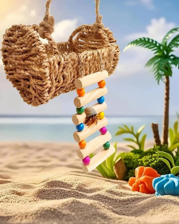 Aiqriwv Hermit Crab Hideout with Natural Wood Ladder - Aquarium Climbing Bridge Ramp