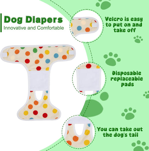HGJLM 3 Reusable Dog Diapers Female Washable Premium Doggie Diaper for Dogs Paired with Disposable Urine Pads Highly
