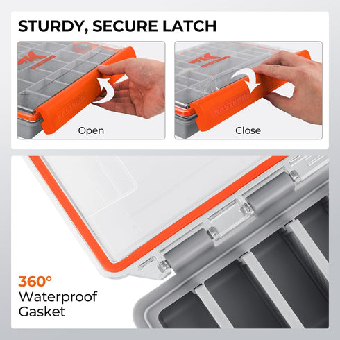 KastKing HyperSeal Waterproof Tackle Box, 3600 & 3700 Tackle Trays Organizer with Removable Dividers