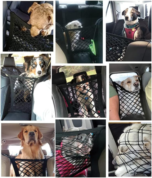 SIQITECHNO Car Dog Barrier Universal Dog Barrier Net Car Seat Net & Storage Bag Tear Resistant Pet Mesh Barrier Car